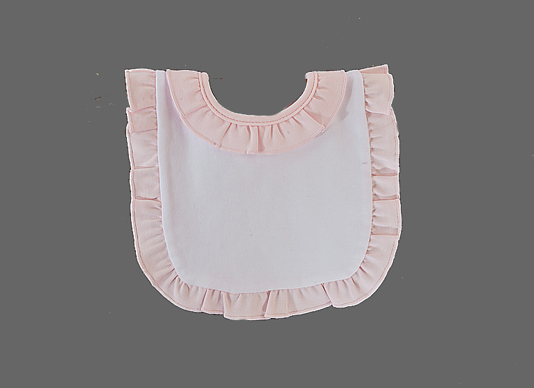 baby bib with with pink ruffles
