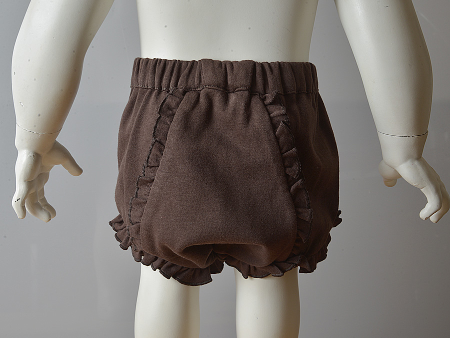 Blank, Knit Cotton, Ruffled Diaper Cover, Chocolate Brown color.