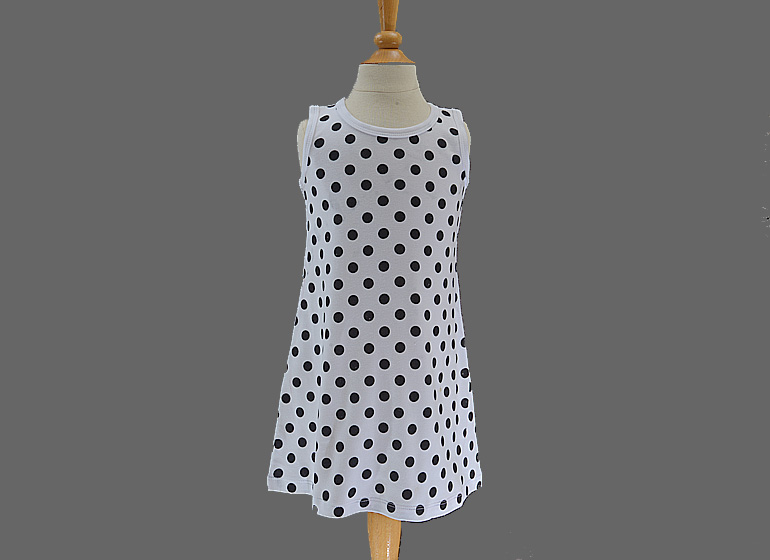 girl toddler A-Line Dress. Big Black Dots.