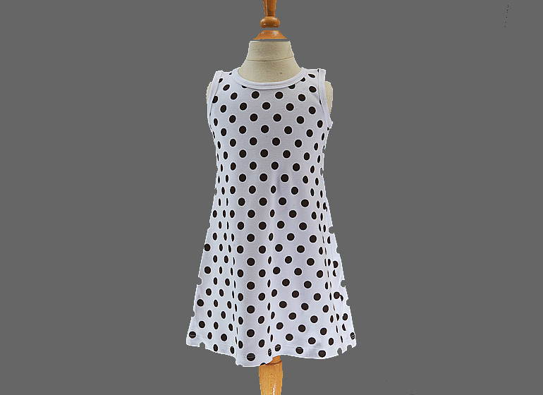 girl toddler A-Line Dress. Big Brown Dots
