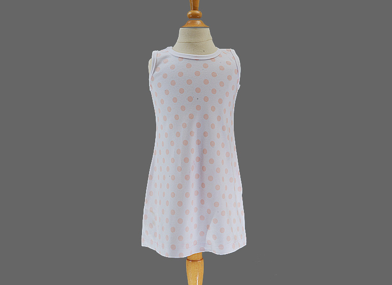girl toddler A-Line Dress. Big Peach Color Dots