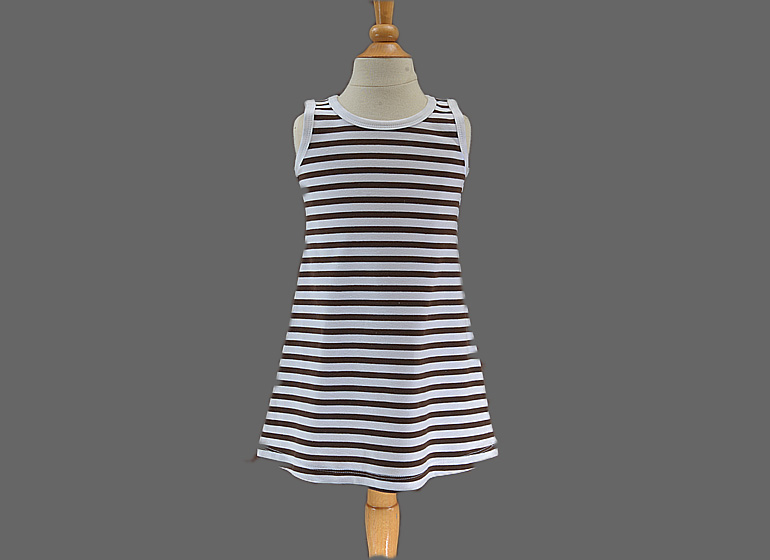 girl toddler A-Line Dress. Brown Striped.