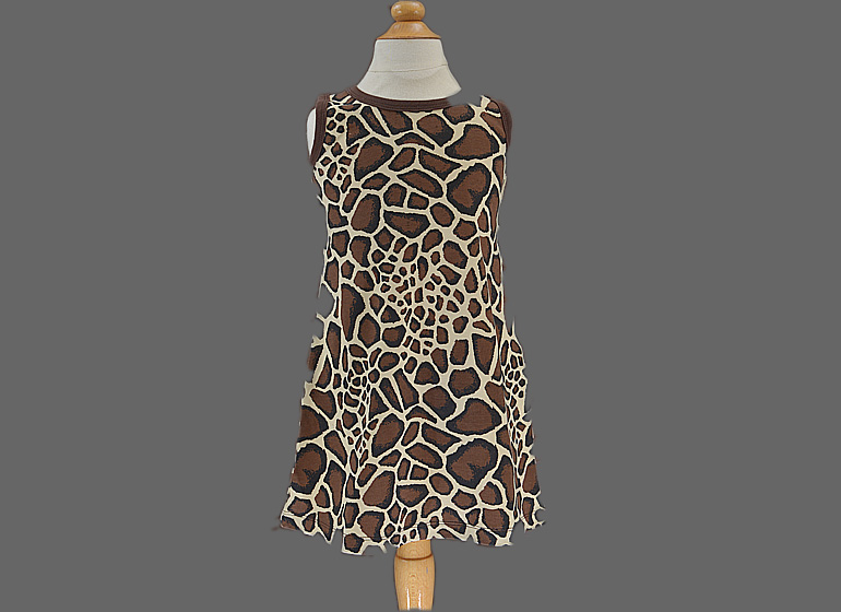 Girl Toddle Dress. Sleeveless A Line, Giraffe Skin Prints.