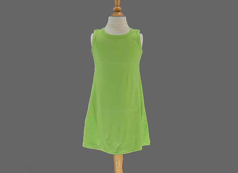 Girl Toddle Dress. Sleeveless A Line, Hot Green Color.