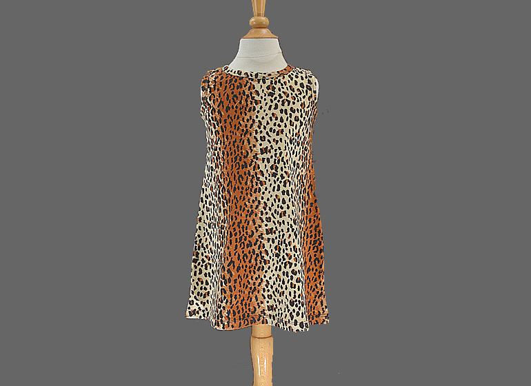 Girl Toddle Dress. Sleeveless A Line, Leopard Skin Prints.