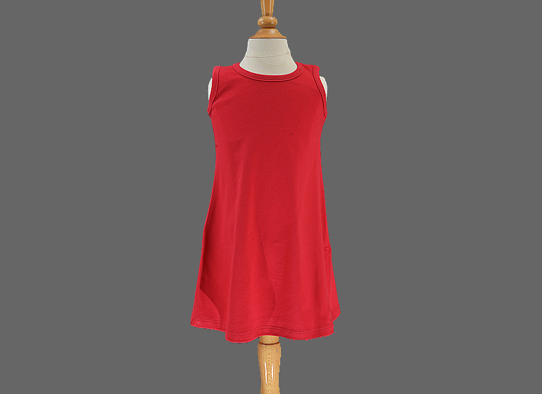 Girl Toddle Dress. Sleeveless A Line, Red Color.
