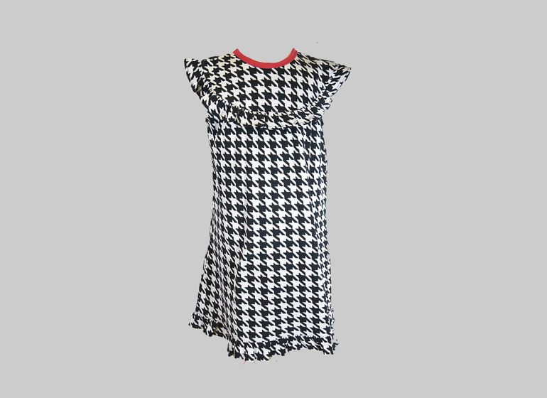 Girl Toddler, Houndsooth Sleeveless Dress with Crimson Color Trim.